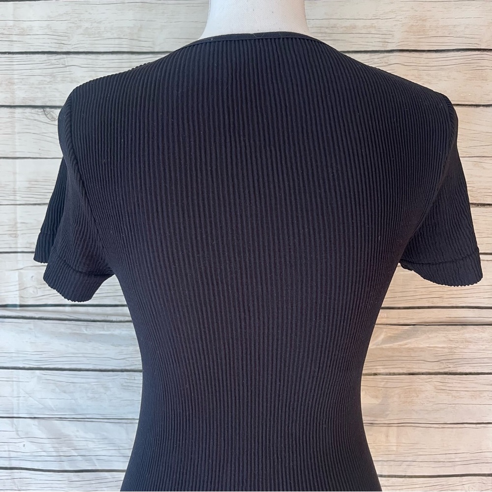 Intimately Free People Black Ribbed Short Sleeve Top Size M/L - Picture 5 of 6